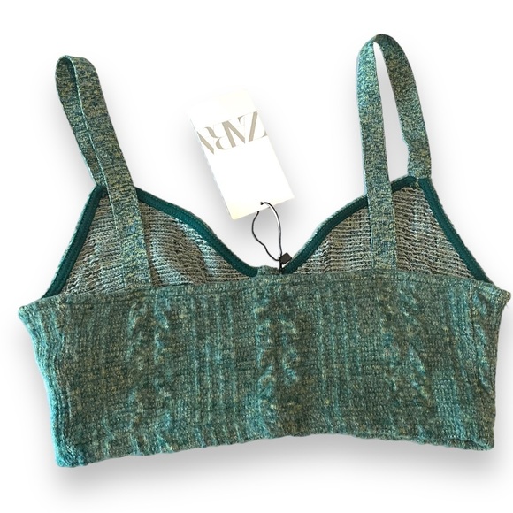 NWT Zara Marl Knit V-Neckline Corset Crop Top  In Color Green Size Medium - Picture 4 of 9